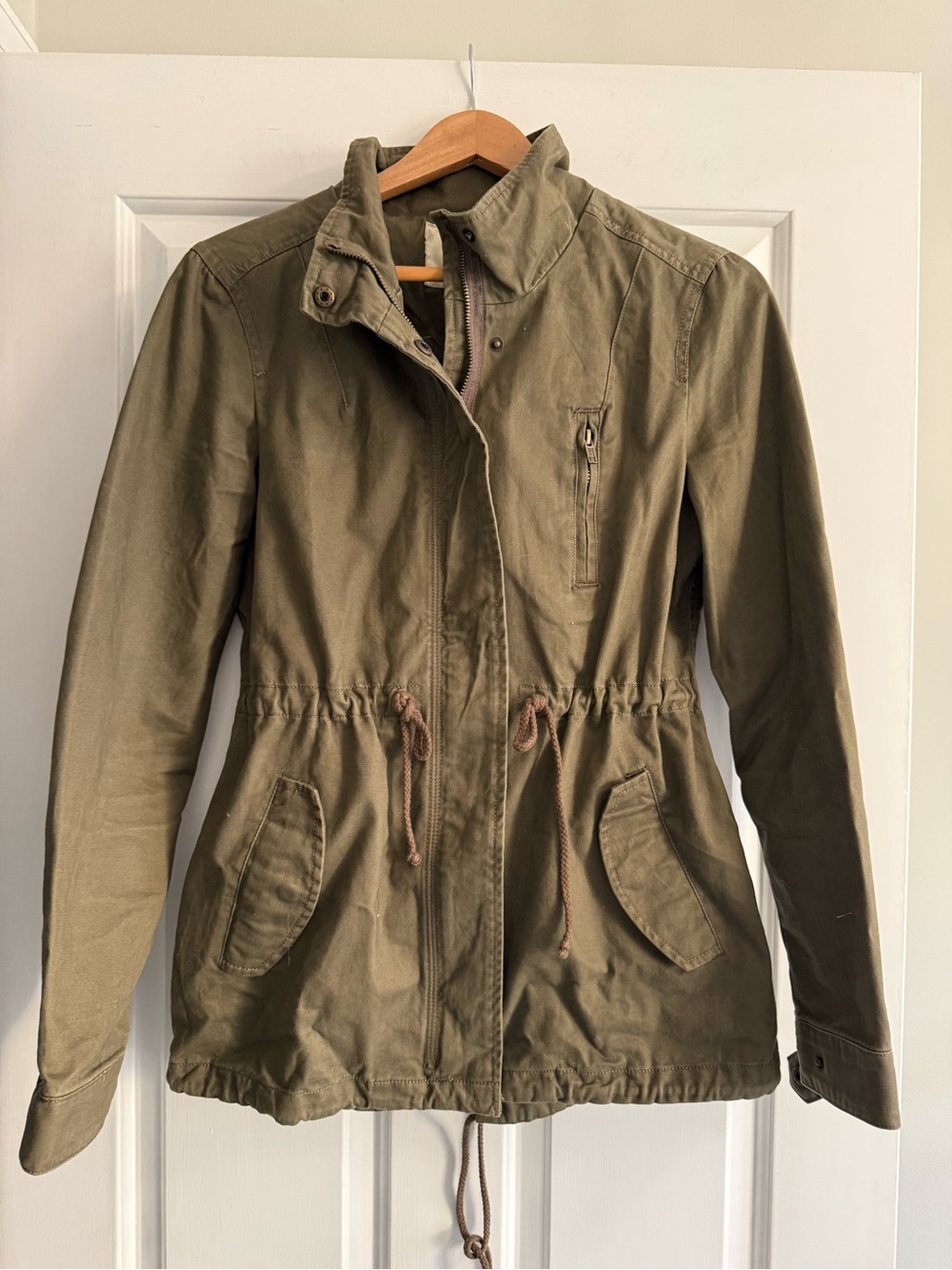 Per Se Women’s Cinch Waist Army Green Jacket Size S